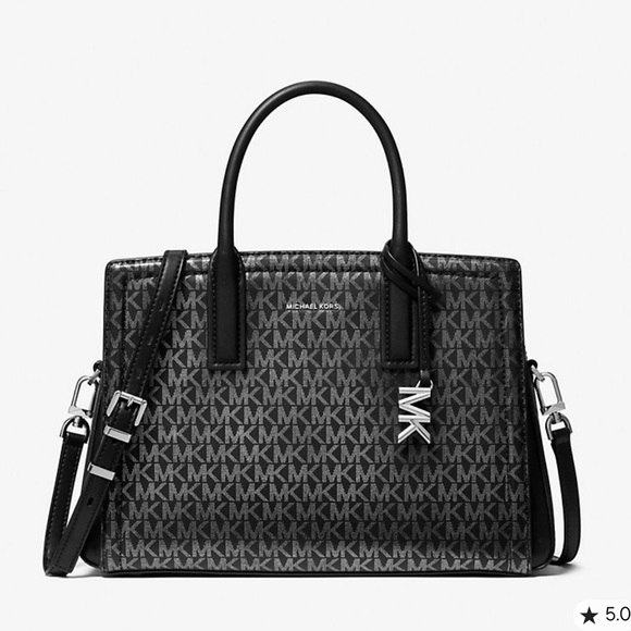 Michael Kors Handbags - MICHAEL KORS Laila Medium Metallic Signature Logo Satchel
Black 
NWT 
Live Style